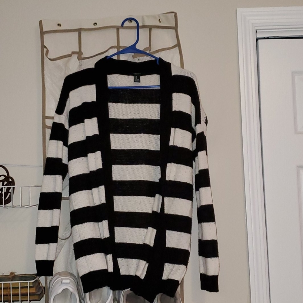 Black and white striped sweater cardigan